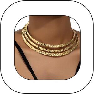 Chunky Gold Necklace Big Statement Chunky Necklace for Women African Tribe Wide